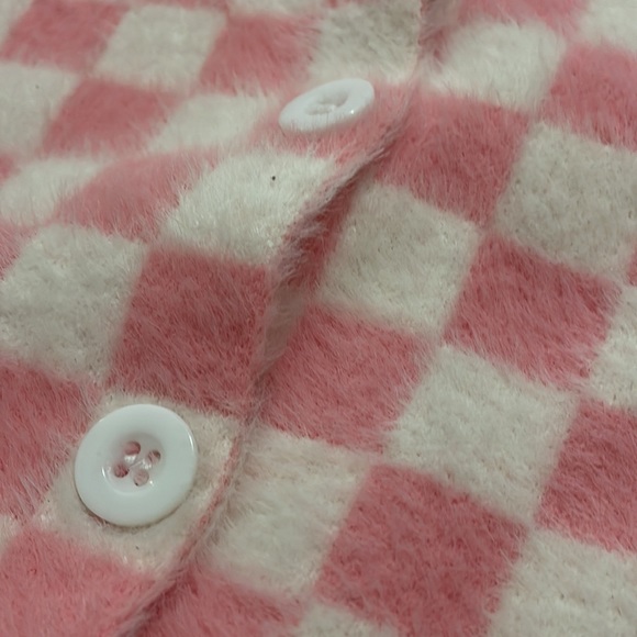Girls Shein Cropped Pink Checkered Cardigan - Picture 2 of 5